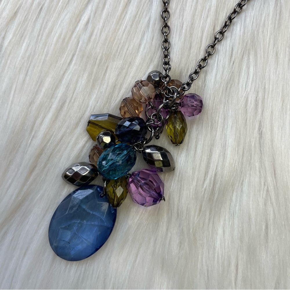 NY cluster gunmetal tone necklace